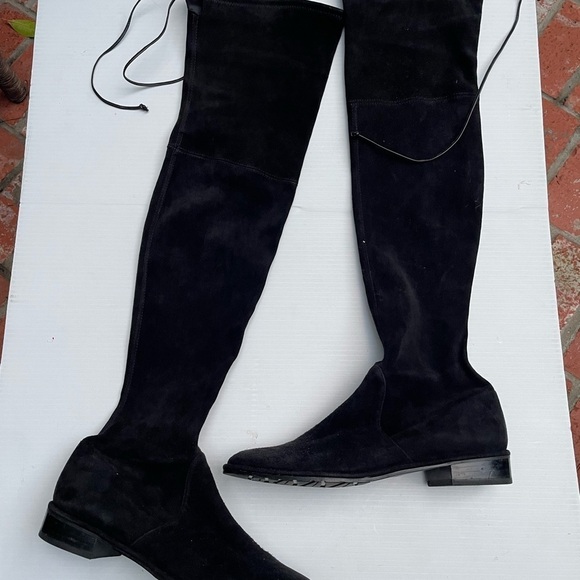 Stuart Weitzman OTK Lowland Boots Shoes Suede Over the Knee Black - Picture 9 of 16